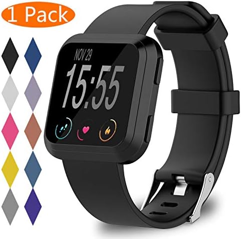 KingAcc Fitbit Versa Strap, Soft Silicone Replacement Bands Straps for Fitbit Versa, With Metal Buckle Sport Wristband Band Women Men Large Small White, Black, Peach, Blue, Teal, Gray, Purple
