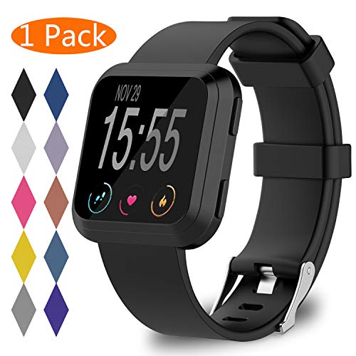KingAcc Fitbit Versa Strap, Soft Silicone Replacement Bands Straps for Fitbit Versa, With Metal Buckle Sport Wristband Band Women Men Large Small White, Black, Peach, Blue, Teal, Gray, Purple