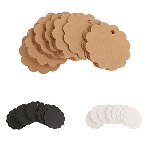 100Stk Etiketten Gift Anhänger Tags Geschenkanhänger Kraftkarton Geschenkkarten viele muster auswahl – Weiß/Blume - 4