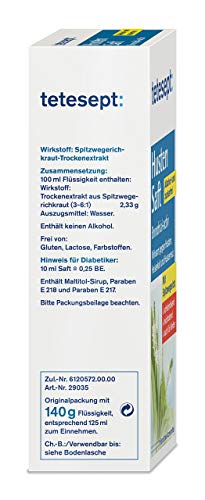 tetesept Husten Saft alkohol- und zuckerfrei – Hustensaft mit Spitzwegerich - erleichtert das Abhusten, wirkt schleimlösend & reizlindernd – 5 x 140 g