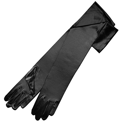 Lang Dehnbar Satin Finger Handschuhe Braut Kleid Handschuhe für Prom Hochzeit Party Kostüm, Schwarz