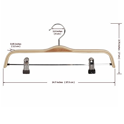 LOHAS Home® naturfarbige Holzhosenrbügel mit Anti-Rost-Haken und 2 einstellbaren Klammern, 10er-Pack - 2