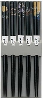 JapanBargain Brand 5 Pair Bamboo Chopsticks Gift Set Crane Design Black by JapanBargain