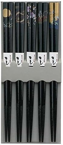 JapanBargain Brand 5 Pair Bamboo Chopsticks Gift Set Crane Design Black by JapanBargain