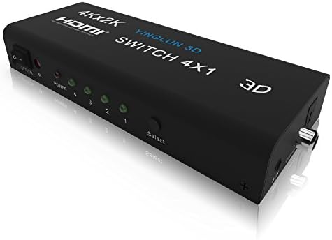 YINGLUN 4 Port HDMI Switch + Audio Output :Digital Toslink Coaxial 3.5 mm Headphone with IR Remote Power Adapter support 3840*2160/30Hz 3D V1.4
