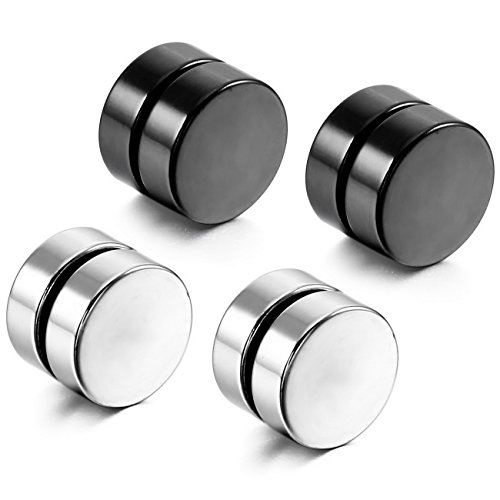 mowom Silber Schwarz 2 coppiaes 8 mm 10 mm Edelstahl Temperament Ohrringe Stecker Expander nicht überqueren Körper Schmuck Schmuck Runde rund magnetisch Set Set