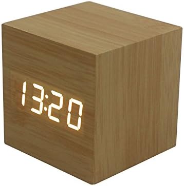 Wooden 'Box' Clock with LED and Sound Activation (Wood with WHITE led)
