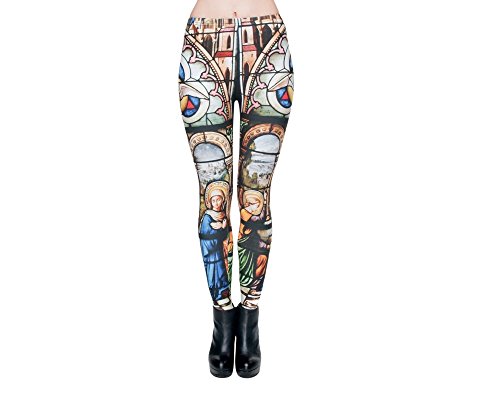 Preisvergleich Produktbild Hanessa Frauen Leggins Bedruckte Leggings Hose Frühling Sommer Kleidung " Jungfrau Maria, Religiöus, Kirchen-fenster" L133