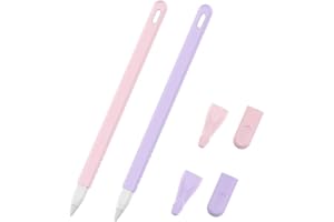 ZALUJMUS Silicone Case Compatible with Apple Pencil (2nd Generation), Fully Protection Silicone Case Sleeve Holder Grip + 2 Nib Cover (Pink+Light Purple)