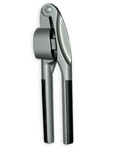 Knoblauchpresse Metall - mit schwarzen Anti-Rutsch Griffen für besseren Halt