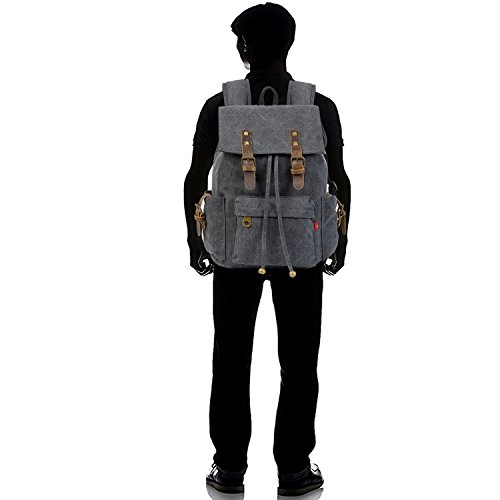 FANDARE Retro Laptop Notebook Rucksack Geeignet für bis zu 16 Zoll Damen Herren Schulrucksack für die Schule Wandern Daypack Leinwand - 2