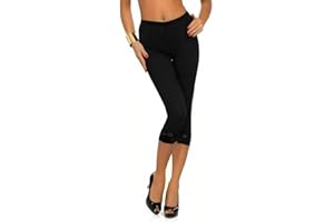 Shop Nova® Womens Ladies ¾ Cropped Capri Lace Trim Leggings Stretchy Soft Tights Yoga Pants Elasticated Waist Shorts for Jogging UK 8-26