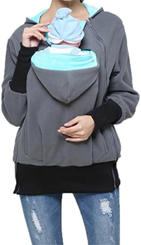 TUOKING 2 in1 Baby Carrier Women and Baby Warm Sweater Mommy Kangaroo Long Sleeve Hoodies in Autumn and Winter(L, Grey)