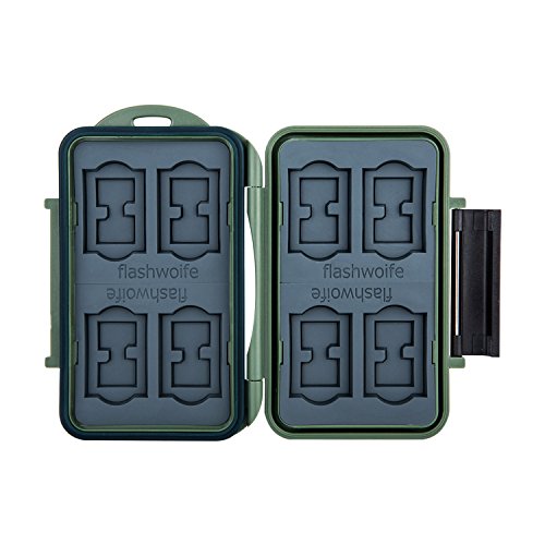 Flashwoife – patentierte Aufnahme – Turtle-SD8MSD16G – Survival Edition – wasserdichte Speicherkarten Schutzbox für 8 Stück SDHC und 16 Stück MicroSD Cards Case in Olivgrün - 2