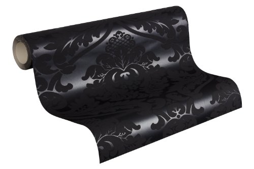 Livingwalls 552631 Strukturtapete Flock, Mustertapete, neo-barock, schwarz