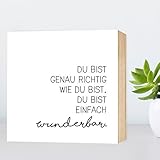 Du bist einfach wunderbar - einzigartiges Holzbild 15x15x2cm zum Hinstellen und Aufhängen, echter Fotodruck mit Spruch auf Holz - schwarz-weißes Wand-Bild Aufsteller Holz-Schild Wandschild Holzdeko zur Dekoration im Büro und Daheim oder als Geschenk Mitbringsel Geschenkidee zum Umzug Einzug Geburtstag Hochzeit für Freundin Mutter Schwester Familie ... Poster Kunst-Druck Home Deko - Lebensweisheit Regeln für Zufriedenheit & Glück
