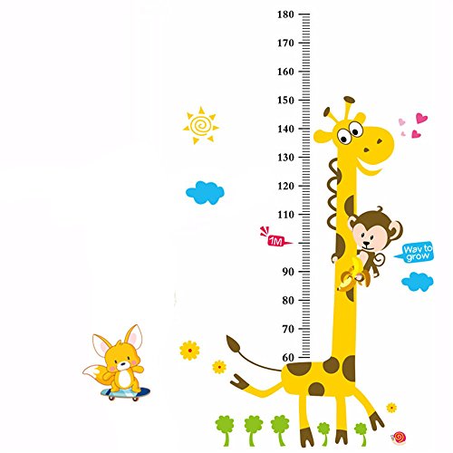 Height Chart Wandaufkleber Kids Wachstum Diagramm Wandtattoo Messen Wandaufkleber Eule, Giraffe, Löwe und Affe Baum Maßband Messlatte Wandsticker Vinyl Poster herausnehmbar für Kinderzimmer Dekoration (Giraffe Tree) - 4