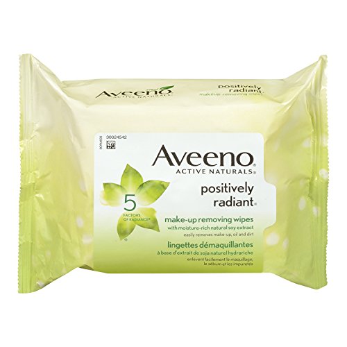 Aveeno Active Naturals Positively Radiant Makeup Removing Wipes (Pack Of 6) 25 x 6=150 Wipes