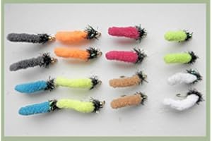 TROUTFLIES UK MOP FLIES Mop Flies, 16 Mixed Pack Goldhead Fritz Collar Mop Flies, Size 10, Mixed Colours