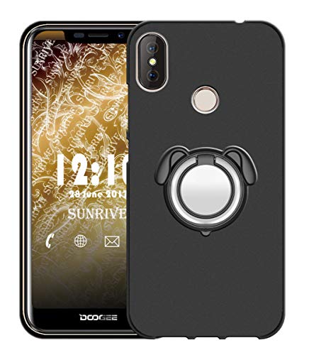 Sunrive Case For DOOGEE X70, matte Soft Premium TPU Silicone Back Rubber Bumper Protector Cover Case Ring Kickstand, 360 Degree Rotating Metal Finger Ring Holder(colour black)