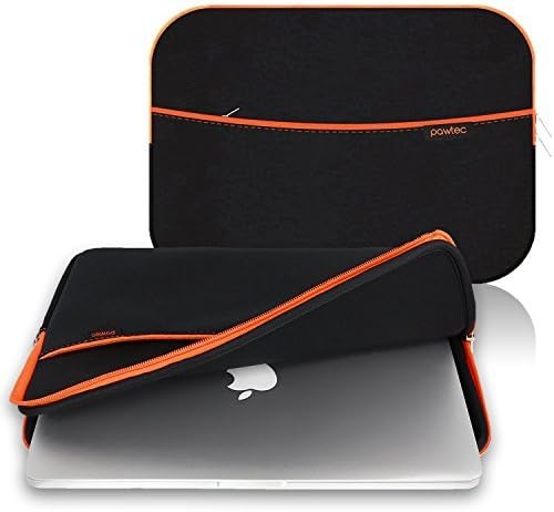 Pawtec Laptop Tablet Neoprene Protective Storage Carrying Sleeve Case With Extra Storage Pocket (Black 13 inch MacBook)