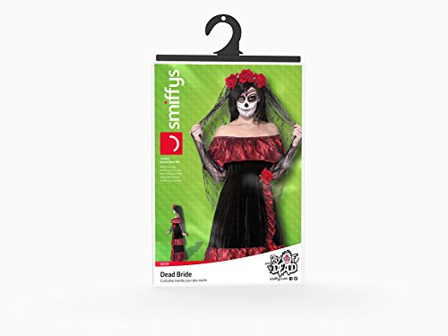 Smiffys Adult Women's Day of the Dead Bride Costume, Dress and Rose Veil, Day of the Dead, Halloween, Size: L, 43739