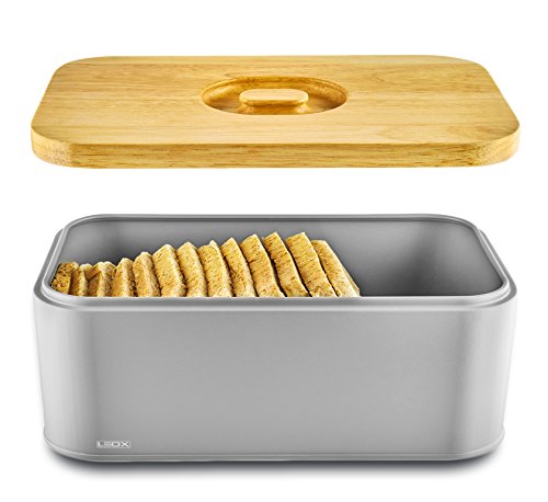 LeOx® Brotkasten Edelstahl mit Schneidebrett Breadbox Brotdose Brotaufbewahrung Brotbox mit Holzdeckel – Anthrazit - 3