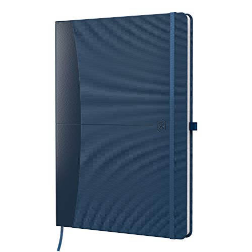 OXFORD Signature Cahier A5 Broché 160 Pages Lignées 6mm Couverture Rigide Bleue avec Boucle à Stylo et Fermeture Élastique