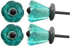 IndianShelf Handmade Vocalforlocal Decorative Glass Tulip Kids Cabinet Drawer Knobs Drawer Dresser Pulls Wardrobe Handles (3.17 cm, Turquoise, 4 Piece)