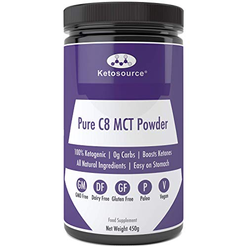 Polvo puro C8 MCT | 0g de carbohidratos | Sin gluten y veganos | 100% cetogénico | Todos los ingredientes naturales | Ketosource® (450 g sin sabor)