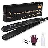 Fer de lissage cheveux vapeur, maximum 235℃/455 ℉, MYSWEETY de fer pour lissage vapeur professionnel avec plaque en céramique pour le lissage et le recourbement des cheveux