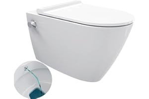 Ekershop Bien ALESTA Taharet Randlos Dusch Hänge Wand WC Bidet Toilette integrierter Kalt&Warm Ventil Mischer Armatur Soft-Close Deckel Spülrandlos, Absenkautomatik, Shattaf, Weiß