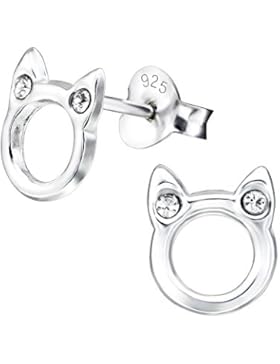 Laimons Kids Kinder-Ohrstecker Kinderschmuck Katzen-Design glanz Glitzer Sterling Silber 925