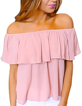OverDose Damen Frauen loses Sleeveless T-Shirt Festes weg von der Schulter beiläufigen Bluse