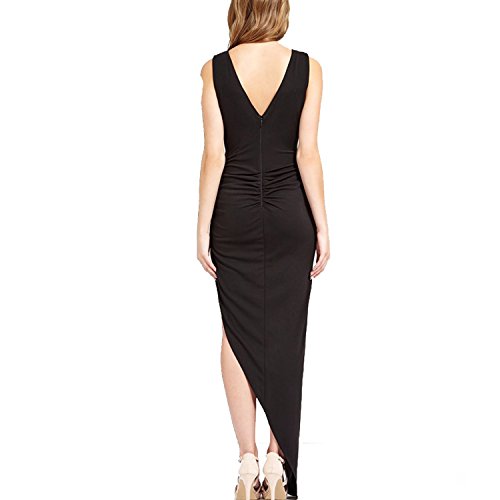 CoCo Fashion Damen Maxikleid Abendkleid Paillettenkleid Lace Bodycon Partykleid Cocktail Pencil Kleider mit Falten Ärmellos, Größe EU 34-36(Herstellergröße M), Farbe Schwarz - 3