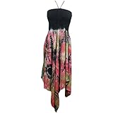 Mogul Interior Beach Sundress Halter Neck Tie- Dye Uneven hem Bandeau Boho Summer Dresses