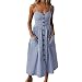 Produktbild Moonuy,Damen Hosenträgerrock, Frauen Ärmelloses Kleid Kausal, Mode Sommer Druckknöpfe Schulterfrei Strandkleid Prinzessin Mittler-Kalb Abendkleid (EU 34 / Asien S, C)