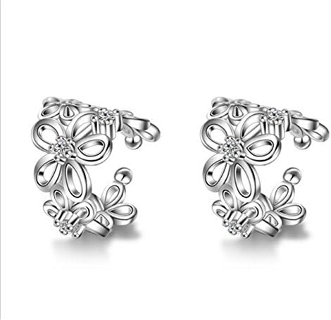 Boowhol Women's Fashion Earrings 925 Sterling Silver Flower Design Hypoallergenic Hoop Clip-On Earrings