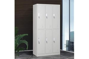 Panana 6/9 Door Metal Locker Cabinet Storage Unit Steel Lockable Bathroom Shelf with Card Holder Mirror Key for Staff Gym School Changing (6 Door)
