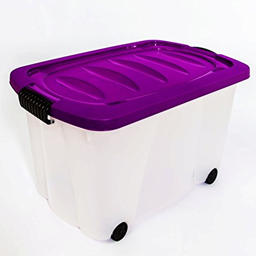 3er Set Aufbewahrungsbox mit Deckel und Rollen Größe: 45 Liter. In 3 verschiedenen Farben. Ideal für Büro, Kinderzimmer, Küche & Werkstatt - 3