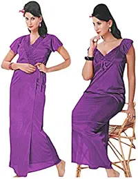 Indiatrendzs Women Nighty Satin Purple Sleepwear 2 pc Set With Free Size Robe Chest : 38"