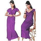 Indiatrendzs Women Nighty Satin Purple Sleepwear 2 pc Set With Free Size Robe Chest : 38"