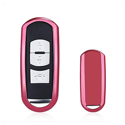 FUBULECY para Mazda Key Fob Carcasa Protección Completa Funda Key Fob con Llavero Compatible con Control Remoto sin Llave Smart ATENZA CX-4 CX-5 Serie Saira Leon Key (Color : Red)