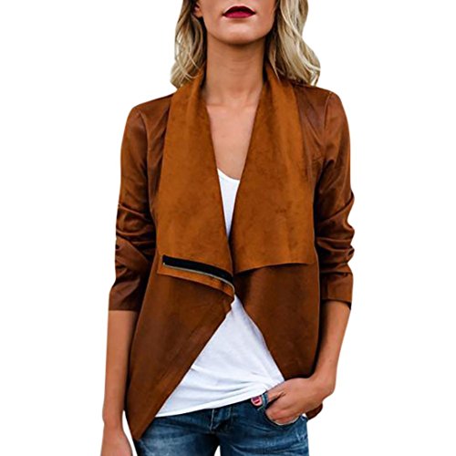 HKFV Superb Amazing Charming Cool Fashion Style Women New Long Sleeve Coat Zipper Windbreaker Suedette Short Outwear Open Front Jacket Keep Warm