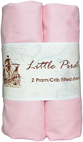2 x Baby Pram/Crib/ Moses Basket Fitted Sheet 100% Luxury Brushed Percale Cotton Pink 40x90cm