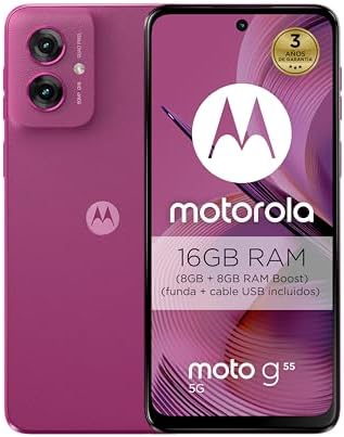 Motorola, Moto G55, 16 GB (8 GB+8 GB RAM Boost)/256 GB rosa, schermo 6,5" Full HD+ e Dolby Atmos, sistema di fotocamera da 50 MP con OIS, batteria 5000 mAh, ricarica TurboPower 30 W, finitura soft