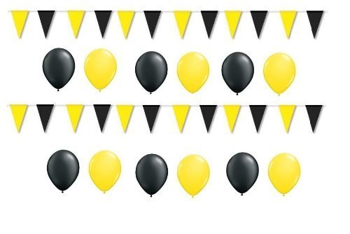 BUDILA® Dekoset gelb-schwarz 50 Luftballons und 3 Wimpelketten a 10m