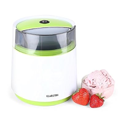 Klarstein Bacio Verde Machine à glace et crème glacée (compacte, capacité de 0,8L, préparation en 20 à 30min, fonctionnement silencieux, livre recettes inclus) - vert & blanc
