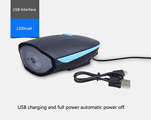 NuoYo LED Fahrradlampe Set mit klingel Fahrradhorn Fahrradhupe mit 2 Tönen,Fahrradlicht,Fahrradbeleuchtung Set,Frontlicht und Rücklicht Wiederaufladbare,1200 Decibel Horn,3 Lichtmodi,Super Energiespar,Ausgestattet mit EU-standard-Ladegerät,Schwarz(Rot-weiße Rückleuchten) - 5