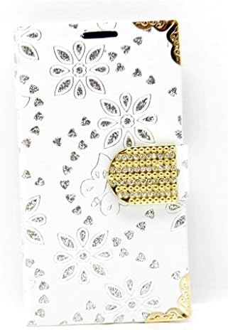 Samsung Galaxy S5 Mini White Silver Butterflies Flowers Diamante Diamonds Buckle Clutch PU Leather Wallet Case
